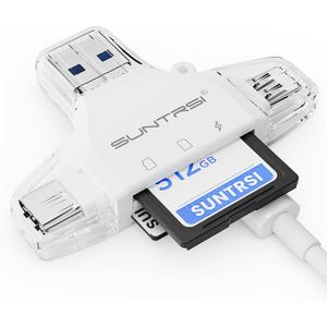 Lector de tarjetas SD/Micro SD para iPhone/ipad/Android/Mac/Computadora/Cmara, lector de tarjetas de memoria porttil 4 en 1 Adaptador de tarjeta Micro SD y visor de cmara Trail compatible con (Blanco)