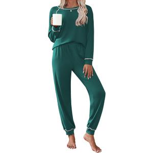 Ekouaer Pajamas Set for Women Soft Comfy Pjs Sets Long Sleeve Sleepwear Loungewear L (Dark Green)