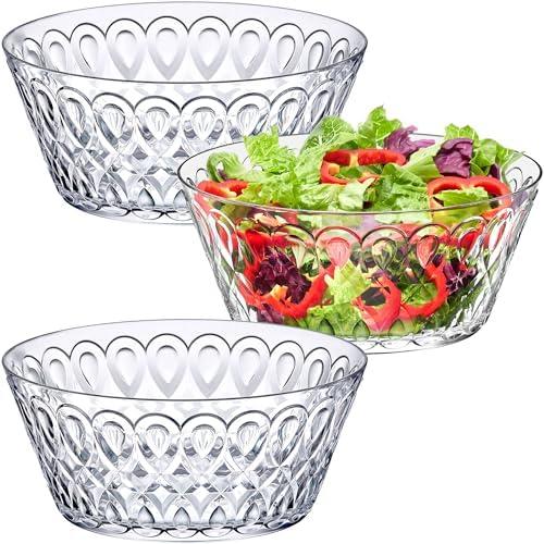 Amazing Abby - Denita - 130-Ounce Plastic Serving Bowls (Set of 3), 10-Inch Clear Salad Bowl Set, BPA-Free, Shatter-Proof, Dishwasher-Safe, Stackable, Great for Salad, Fruit, Cereal, Snack, and More
