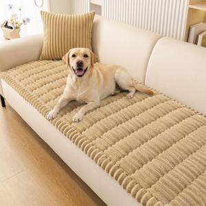 Smiry Couch Cover for Dogs Washable, Non Slip Fuzzy Pet Couch Covers for 3 Cushion Sofa Pet Friendly, Thick Soft Sofa Slipcovers Cushion Protector (Camel, 27.6" x 70.9")