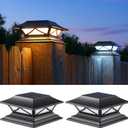 PASAMIC 2 Pack Solar Post Cap Lights, Waterproof Outdoor Lights for 4x4 5x5 6x6 Wood/Vinyl Posts, Fence Post Solar Lights with 2 Color Modes for Garden, Deck, Patio, Porch, Fence