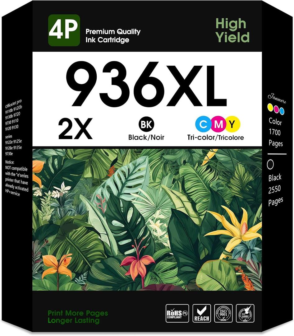 936XL 936e Ink Cartridge High Yield Replacement for HP Ink 936 Black and Color with Latest Chip Compatible for OfficeJet Pro 9110b, 9120b, 9130b Series, 9110, 9120, 9130, 9720, 9730 Series Printer