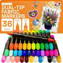 ARTISTRO 36 Dual-Tip Fabric Markers - Fabric Decorating Kit - Permanent for Clothes - No Bleed Pens for T-Shirts, Bags, Textile, Canvas, and More (Brush Tip and Fine Tip)