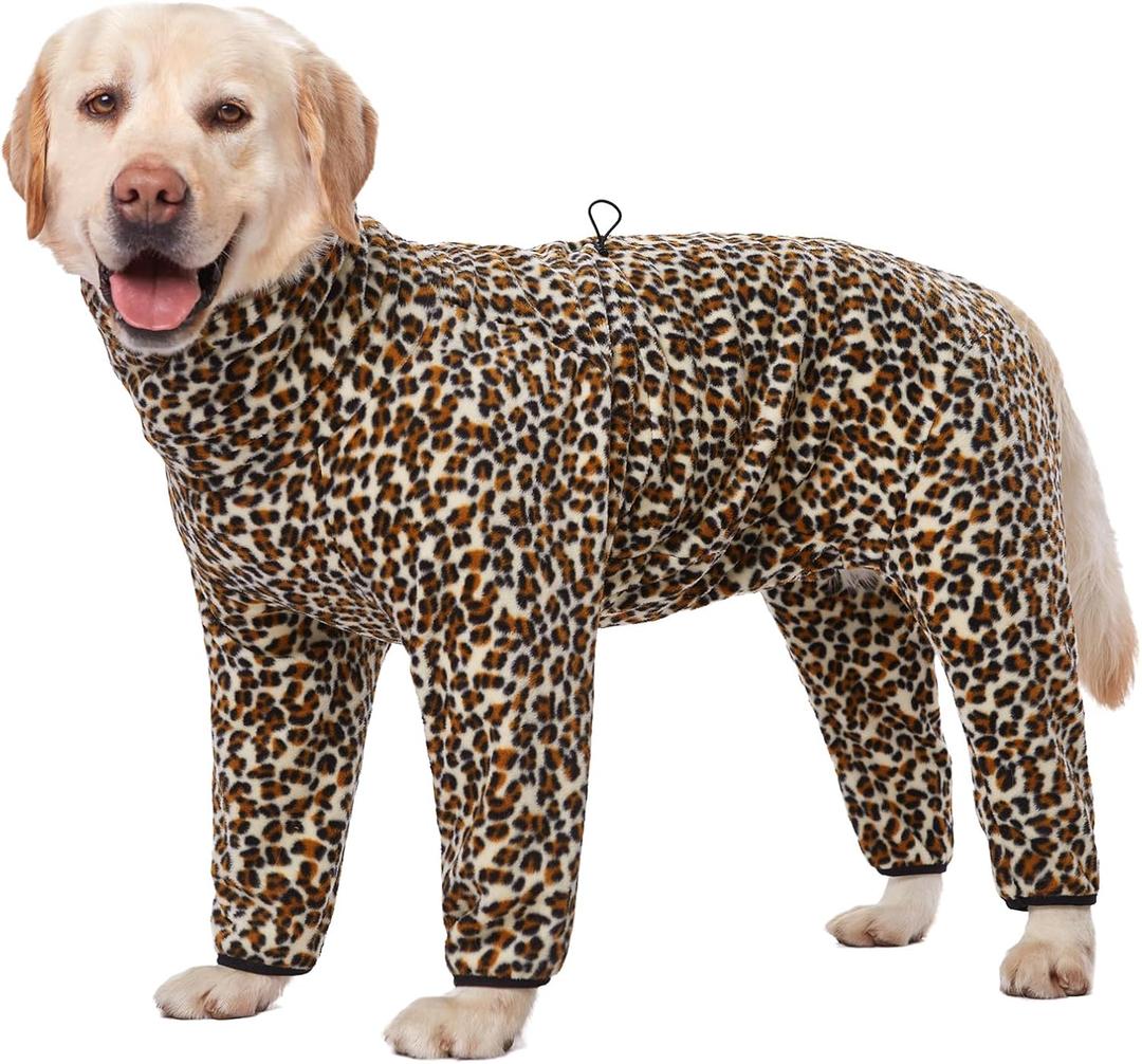 Dog Winter Coat for Large Medium Small Dogs, Warm Fleece High Collar Full Body Dog Jumpsuit Comfortable Onesie Apparel (Leopard, 2X-Large) (2XL(Reference Weight 23-33 lbs))