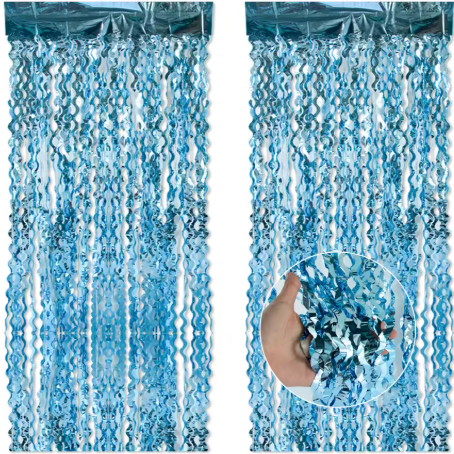 Wavy Blue Foil Fringe Curtain Blue Streamers Tinsel Backdrop Under The Sea Party Decor Mermaid Birthday Party Supplies