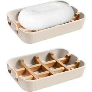 Aoheuo Modern Bamboo Fiber soap Holder and soap Dish Combination (Removable), Off White, 5.12 Long by 3 Wide, 0.98 inches high, Used in Kitchens, bathrooms, and bar Sinks