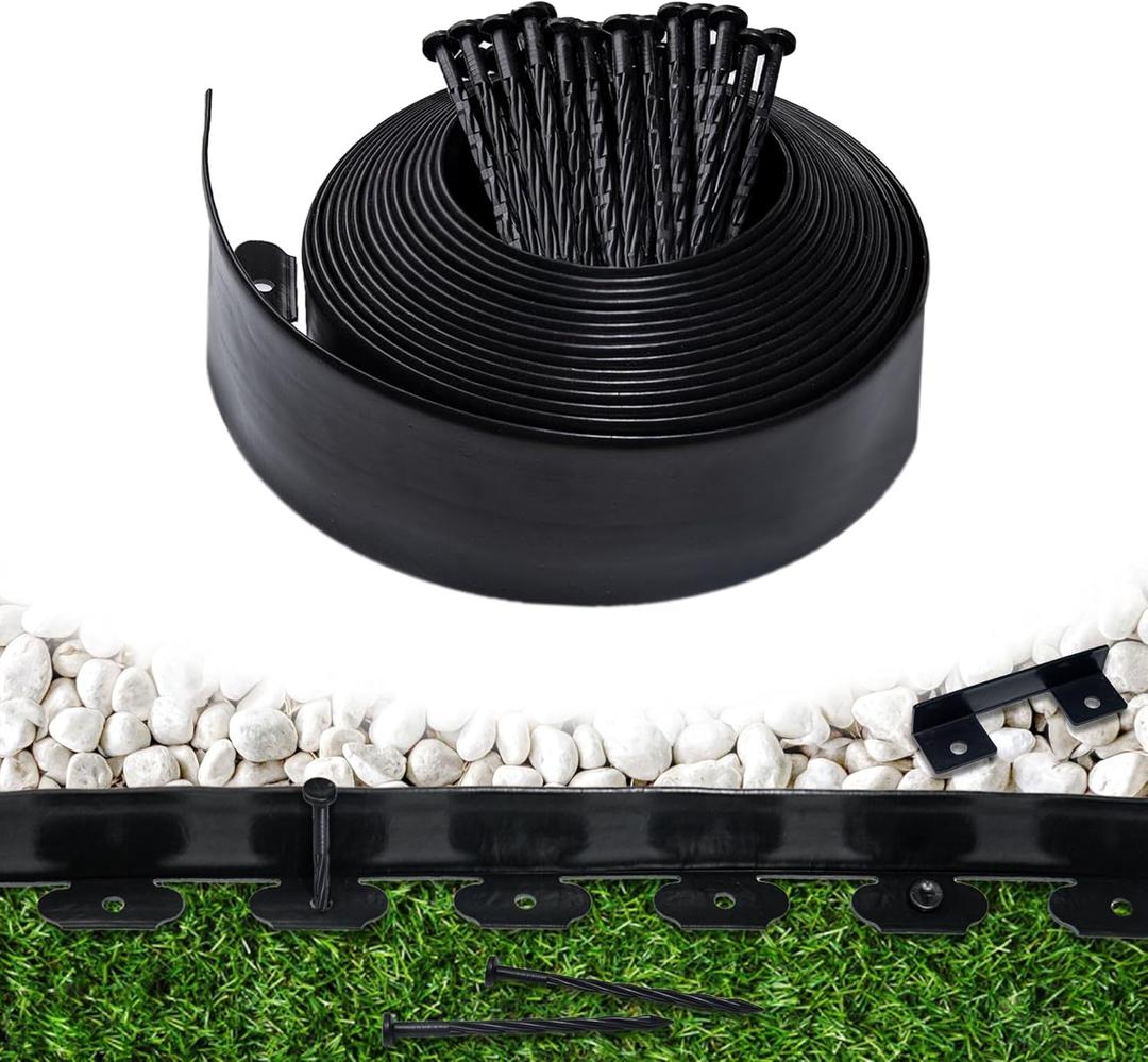 Landscape Edging Border 100 FT 4 Inch Tall with 180 Spikes, Plastic Edging for Landscaping, Garden Edging Border, Flower Bed, Paver and Lawn Edging Border, Black