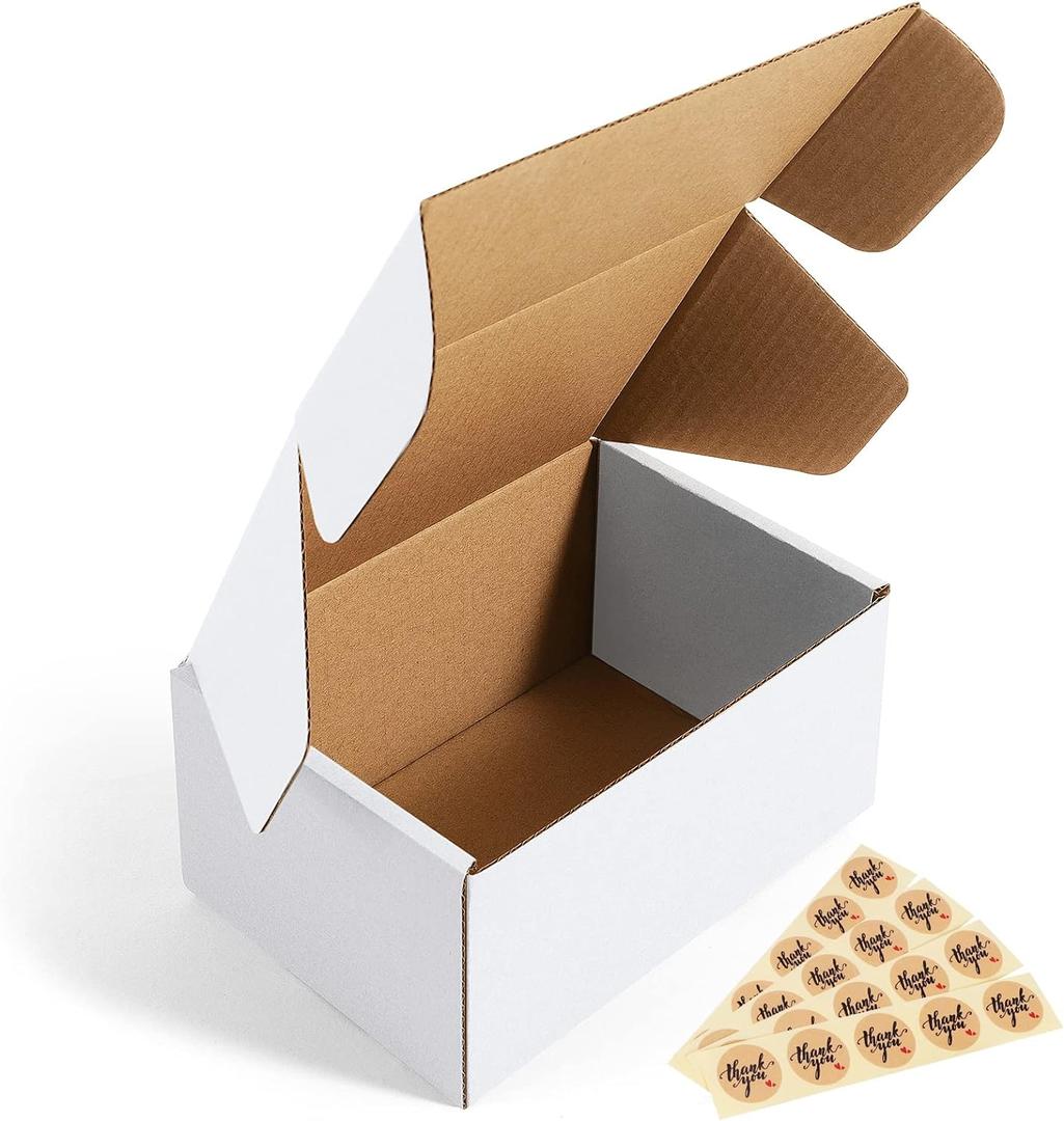 Eupako 6x4x3 Shipping Boxes Small Corrugated Cardboard Box - 25 Pack White Mailing Boxes for Packaging Small Business, Mailer Box (6x4x3 Inches)