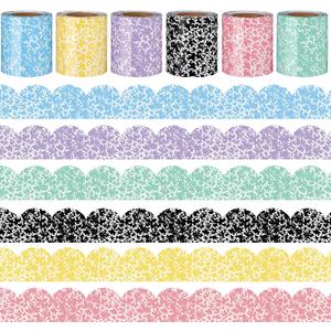 Fuutreo 6 Roll 197 ft Colorful Composition Scalloped Rolled Border Composition Notebook Classroom Decoration Marble Cover Rolled Border Trim Decor for Back to School Chalkboard Office Wall