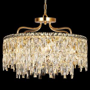 24" 8 Lights Gold Crystal Chandeliers for Dining Room Light Fixture Modern Luxury Round Pendant Ceiling Lighting for Living Room Bedroom Entryway Foyer, Adjustable Height, Easy to Install