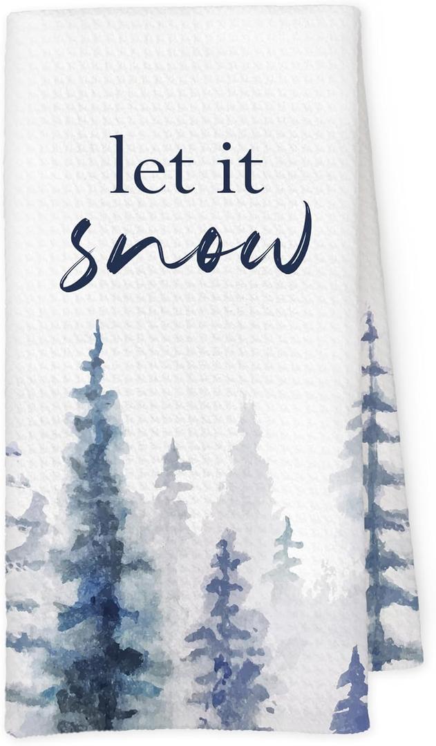 Winter Blue Forest Christmas Tree Kitchen Towels, Snow Pine Tree Xmas Holiday Seasonal Farmhouse Decorative Hand Tea Dish Towel for Bathroom Kitchen Decor, 16x24 Inch