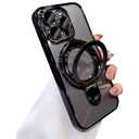 MANLENO Magnetic for iPhone 15 Pro Case Magsafe with Invisible Stand Kickstand Camera Protector Plating 10FT Shockproof Soft Rubber Clear Protective Phone Case (Black)