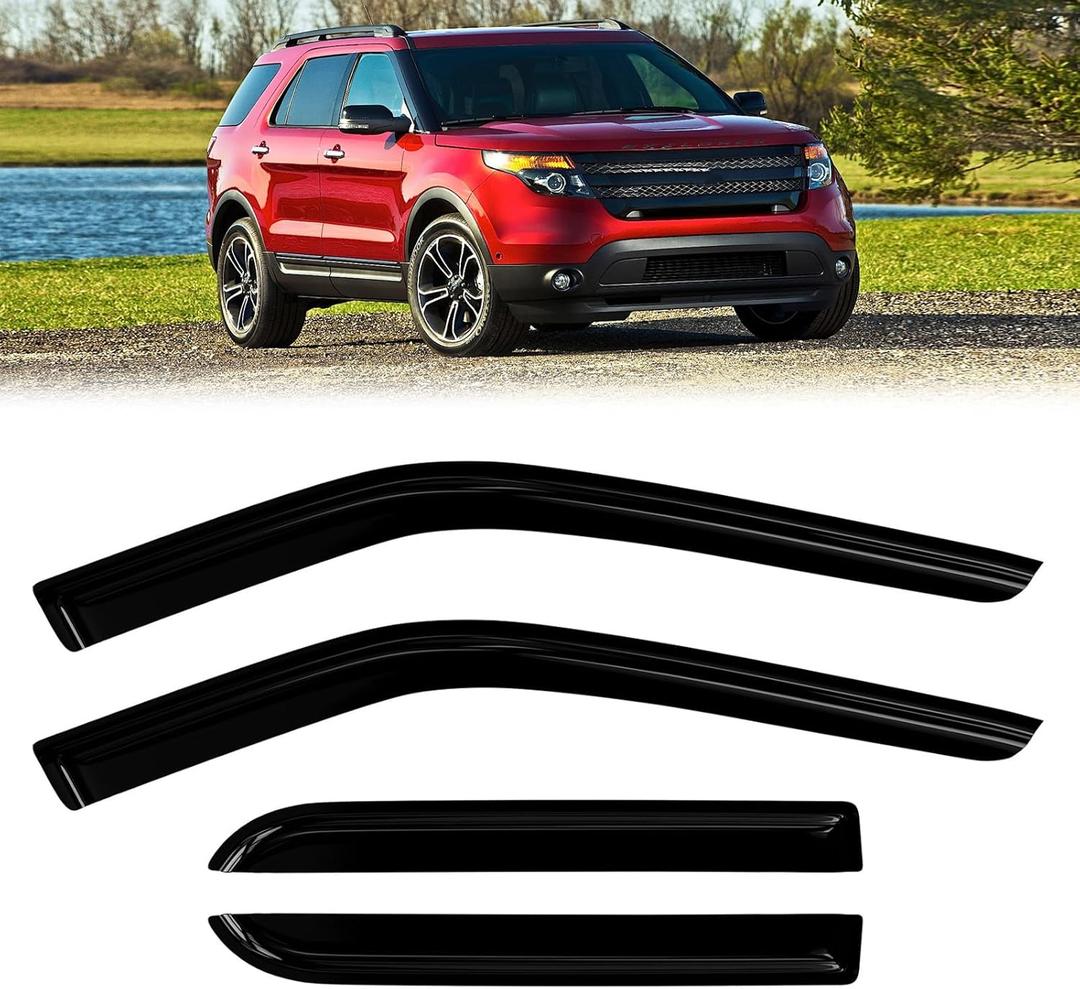 Window Rain Guards Compatible 2011-2019 Ford Explorer 4PC Window Visors Vent Shade Deflector Tape On