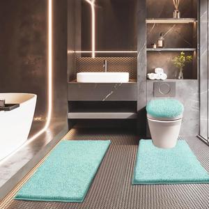 Bathroom Rugs Sets 3 Piece with Adjustable Toilet Seat Cover 17.5"x 15" Machine Washable Bath Rug Set with TPR Non Slip Rubber Backing Solid Bath Mat Set for Luxury Bathroom Decoration