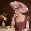 Kgromfy Women's Wide Brim Fascinator Hat Tea Party Headband Large Vintage Church Hat Lady Headwear for Derby Wedding Cocktail