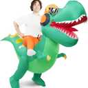 Spooktacular Creations Adult Halloween Inflatable Costume, Riding a Hip-hop Dinosaur Blow-up Costume, Green Inflatable T. rex Deluxe Ride On Halloween Costume for Halloween Cosplay Parties