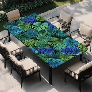 Rectangle Fitted Table Cover Waterproof Stain-Resistant Wipeable Polyester Tablecloths with Elastic Edge Design Fits 8 Foot Tables for Indoor, Picnic, Camping, Outdoor, 96" x 30"