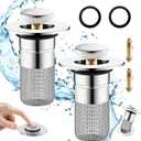 Sink Drain Strainer Hair Catcher Bathroom Sink Stopper Pop Up Sink Drain Filter with Removable Stainless Steel Filter Basket Floor Drain for US Universal Replacement (1pc)