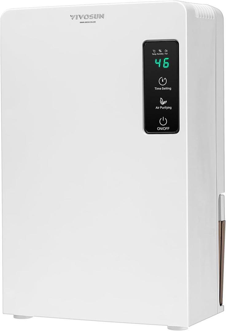 VIVOSUN Electric Mini Dehumidifier, Ultra-Quiet Auto Defrost Dehumidifier with Timer, 2200ML Water Tank and Drain Hose for Basement or Closets, Bedrooms, Showers, and Other Small Rooms
