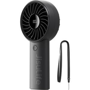 JISULIFE Handheld Fan Life4[5-Speed Turbo Wind Pro],5000mAh Portable Rechargeable Fan with LED Display, Powerful Motor, Summer Essentials for Travel,Beach,Vacation,Makeup,Concerts,Cruise-Black