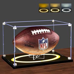 Football Display Case with Light, Full Size Acrylic Box with Removable Built-in Ball Display Stand, UV Protected Clear Case for Football Fans & Collectors, Sports Collectibles