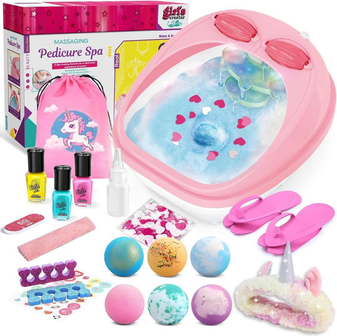 Spa Day Gift Set for Girls, Christmas Birthday Gift Nail Art Salon Sensory Beads Foot Spa Accessories Kit, Foot Soak Tub for Ages 5 6 7 8 9 10-12 Year Old Girl Gifts (Girls)