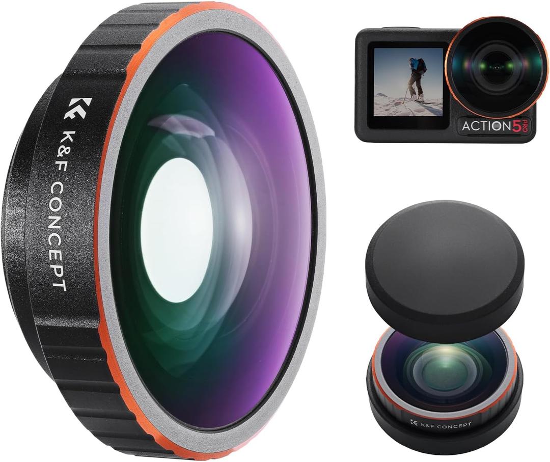 K&F CONCEPT Wide-Angle Lens Compatible with DJI Osmo Action 5 Pro, Screw On 185 Wider View Multi-Coated Optical Glass Action Camera Accessories for Osmo Action 4