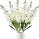 IPOPU 6pcs White Delphinium Artificial Flowers 36.22in Silk Flowers Snapdragon Flowers Hyacinth Artificial Flowers Long Stem Flowers for Wedding Home Floral Centerpieces Decor(White)