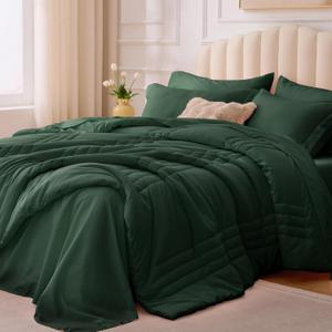 Queen Comforter Set Emerald Green - Bed in a Bag Queen Size 7 Pieces, Soft Bedding Set for All Seasons, Christmas Premium Queen Comforter Set with Comforter, Sheets, Pillowcases & Shams