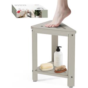 Shower Foot Rest 15in, HDPE Waterproof Shower Stool for Inside Shower, Corner Shower Stool for Shaving Legs with Storage Shelf for Small Space, Shower Step Stool, Plastic Corner Shower Bench, Beige