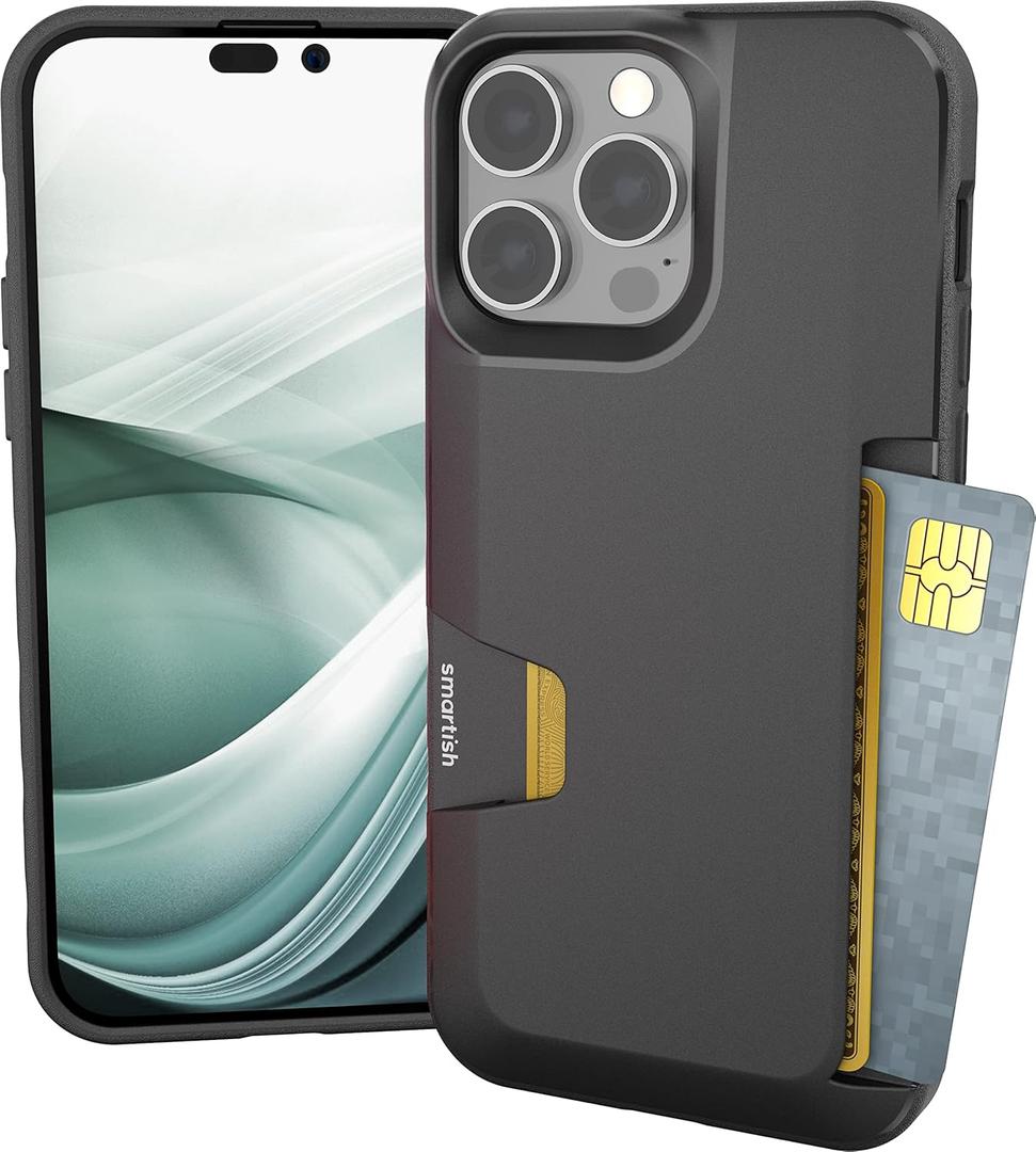 Smartish iPhone 14 Pro Max Wallet Case - Wallet Slayer Vol. 1 [Slim + Protective] Credit Card Holder - Drop Tested Hidden Card Slot Cover Compatible with Apple iPhone 14 Pro Max - Black Tie Affair