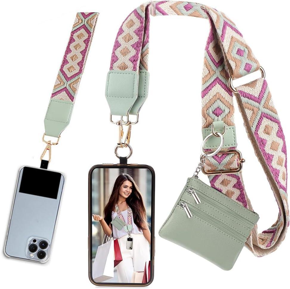 Phone Strap With Zippered Pouch, Universal Lanyard Crossbody Wrist Strap With Wallet, Adjustable