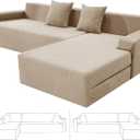 ZNSAYOTX Sectional Couch Covers, Stretch Jacquard Slipcovers with Elastic Bottom for L-Shape Sectional Sofa, 2 Pcs Dog Pet Friendly Modular Sofa Protector (3 Seat Couch + 2 Seat Chaise, Khaki)