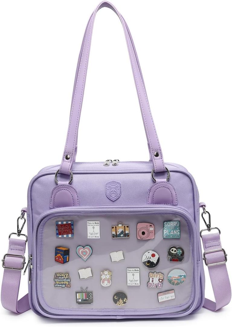 Oxford Ita Bag Crossbody Shoulder Bag Satchel Messenger Backpack Multi-Purpose Pins Display (Purple)