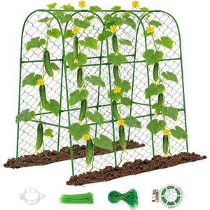 Amoskey Cucumber Trellis for Raised Beds, Cucumber Trellis for Climbing Plants Outdoor, with Garden Netting and Plant Clip, Metal Arch Garden Trellis Ideal for Cucumbers, Tomatoes, and Flowers