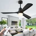 52 inch Smart Ceiling Fan with Lights,Outdoor Ceiling Fan 3 Wood Blades Compatible with Alexa/Gg Voice Control&App&Remote,Quiet DC Motor for Covered Patio Porch Bedroom,Black