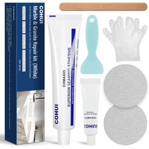 Marble and Granite Repair Kit (White) - 30-Min Quick-Drying Quartz Countertop Repair Kit on Quartz, Marble, Porcelain and Other Stone Surfaces - Granite Sealer for Edge Chips Cracks Scratches Holes