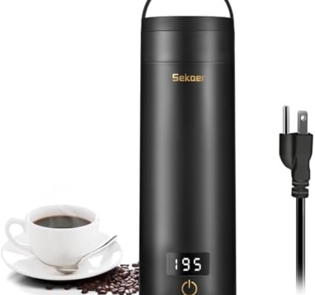 Sekaer Travel Electric Tea Kettle Portable Small Mini Coffee Kettle, with 4 Variable Presets, Personal Hot Water Boiler 304 Stainless Steel with Auto Shut-Off & Boil Dry Protection, SY-618B
