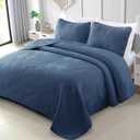 Exclusivo Mezcla Ultrasonic Full Queen Quilt Bedding Set, Lightweight Navy Blue Bedspreads Soft Modern Geometric Coverlet Set for All Seasons (1 Quilt and 2 Pillow Shams)
