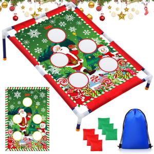 Gemscream Christmas Bean Bag Toss Games with 6 Bean Bags Portable PVC Framed Santa Claus Corn Hole Game Set for Kids Adult Xmas Holiday Theme Outdoor Indoor Game Party