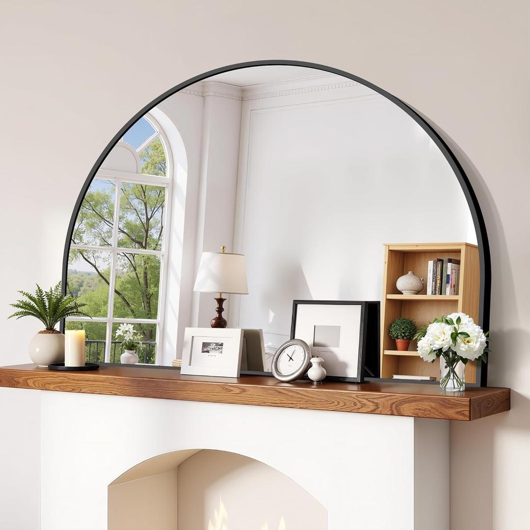 CIRCUMI Arched Wall Mirror, 48"x36" Black Arched Mirror with Tempered Glass, Metal Frame, Large Size for Entryway Table, Mantel, Living Room, Over Sink, Arch Mirror for Decor, Shatterproof & Crystal-Clear