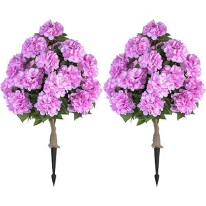 BLOSMON Hydrangea Topiary Trees Artificial - Outdoor 2 Packs 33" Pink Fake Flower Ball Tree for Front Porch Planters Urns Decor - 20 Heads Faux Hydrangea Bush Plants with Spike for Garden Yard Patio