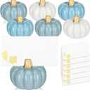 Amyhill 6 Sets White Blue Pumpkin Place Card Holders (Place Cards Included) Table Number Holder Fall Wedding Decorations for Thanksgiving Table Decor, Bridal Showers Harvest Party Favor