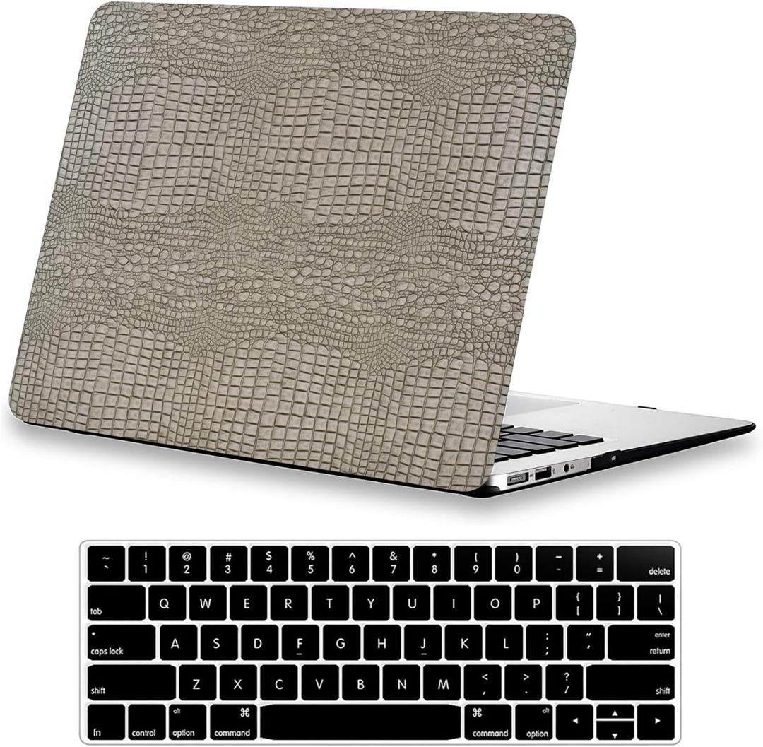 for Crocodile MacBook Air 13 inch Case 2026-2022 M5 A3449 M4 A3240 M3 A3113 M2 A2681 MacBook Air 13.6 inch Case, Alligator Leather Hard Cover for Snake Skin Mac Book Air M3 Case+Keyboard Cover, Silver