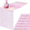6 Pcs Iridescent Sequin Table Runner 12 x 72 Inch Mermaid Table Runner Glitter Sequin Tablecloth for Wedding Birthday Party Ceremony Supplies Decor (Pink)