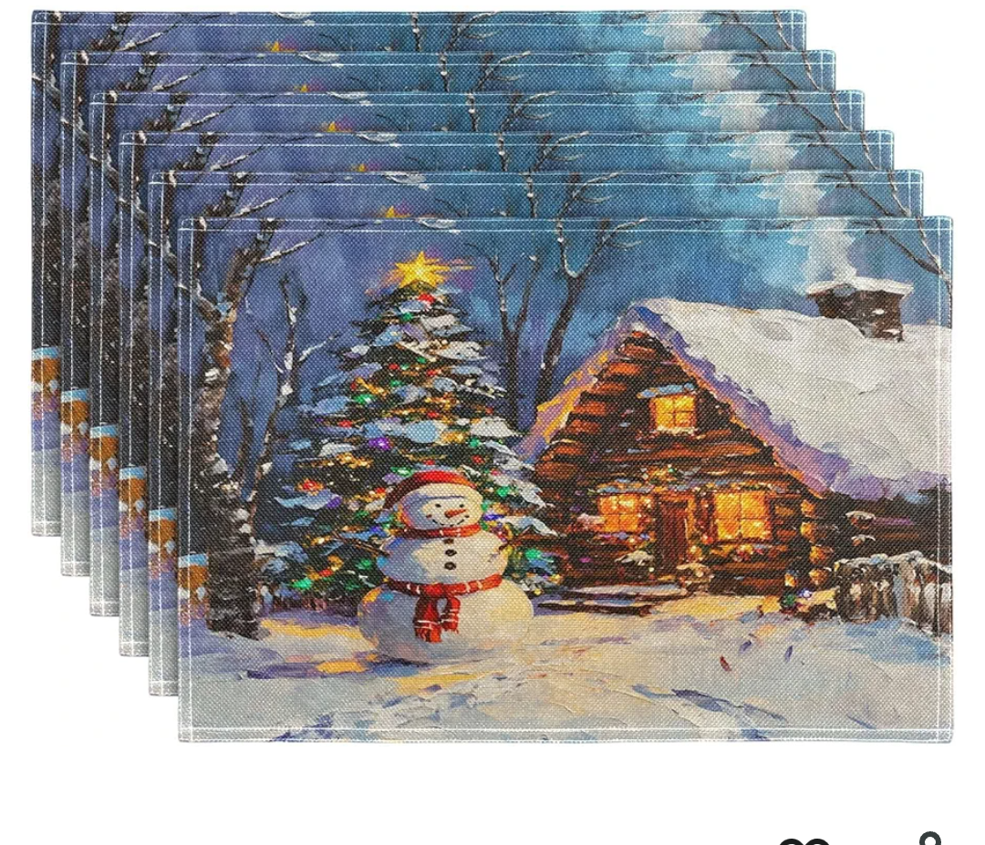 Christmas Table Placemats Set of 4 Snowman Christmas Tree House Cotton Linen Cloth Washable Table Mats Heat Resistant Reusable Place Mat for Kitchen Dining 12x18 Inch