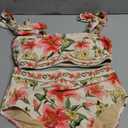 Herseas Women's Bikini Sets 2 Piece Flattering Swimsuits Shoulder Strap Knot Removable Pads High Waisted Tummy Control Bathing Suits Pink Lily Print Girls Cruise Essentials Small