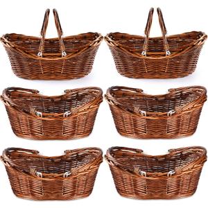 Wesiti 6 Pcs Wicker Picnic Basket Bulk with Handle, Dark Brown