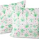 Pink and Green Floral Pillow Covers Home Bedroom Decor, Aesthetics Throw Pillowcase Cushion Cover for Bed Sofa Couch, 2 Sets, 18x18 Inch