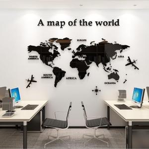 WINDIR 3D World Map Wall Stickers Decor Murals DIY Decal Black 71x40 inch, Acrylic Office Wall Art Decor Bedroom Living Room TV wall (Black: 180x100 cm) Large